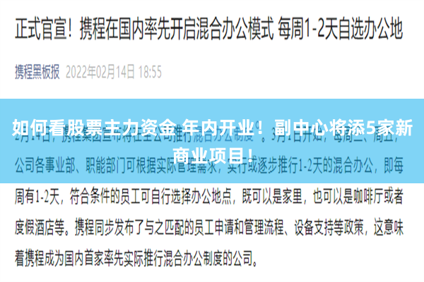 如何看股票主力资金 年内开业！副中心将添5家新商业项目！